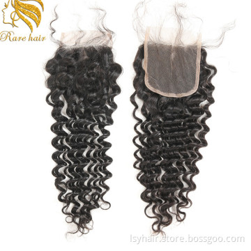 Lsy Wholesale Factory Vendor Cheap Deep Wave Virgin Human Hair Deep Wave Brazilian Free Parting 3 Part Lace Top Closures